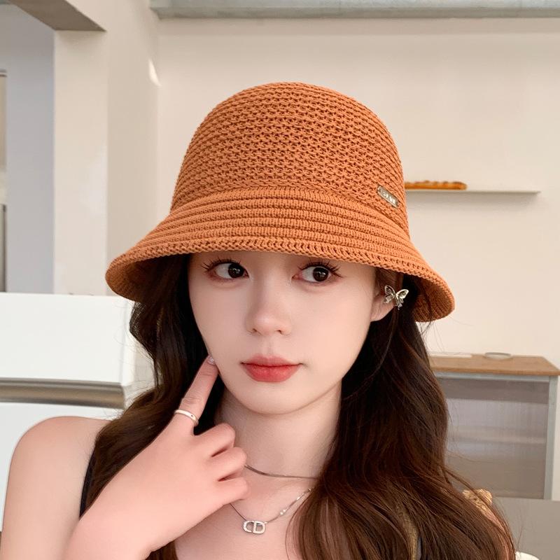 Hat Women's Thin Hollow Knitted Basin Hat Spring and Summer Sun Hat Show Small Irregular Brim Simple Versatile Breathable