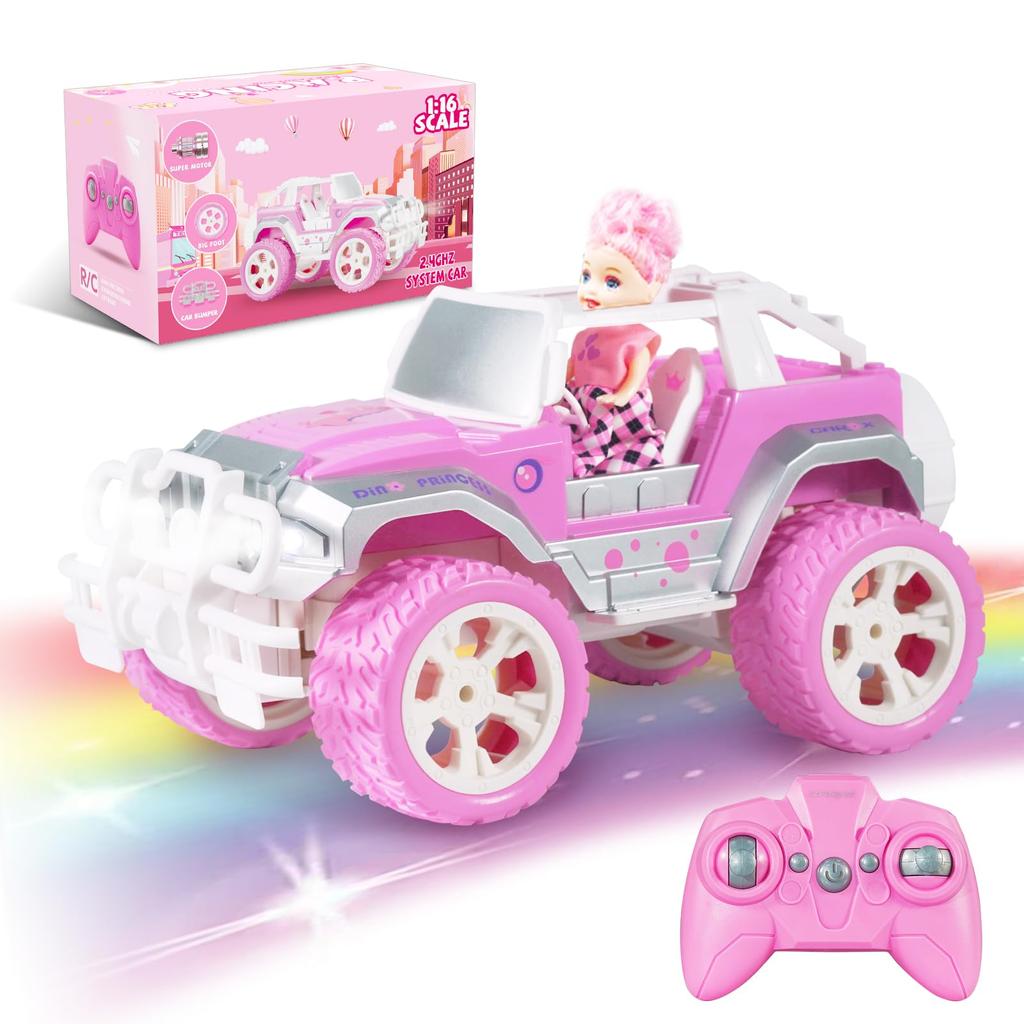 Carox 116 Scale Radio-Controlled Car for Girls, Cute Doll, Rechargeable, Approximately 80 Minutes of Operation Time, Self-Driving Function, with