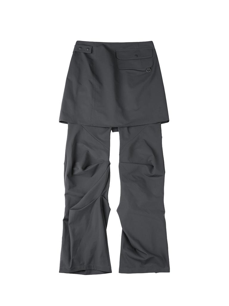TUOMIO Wrap Skirt Tucked Pants [Charcoal]