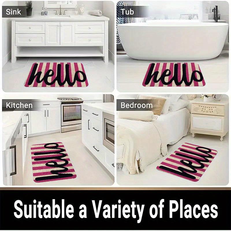 Pink Hello Non-Slip Floor Mat Absorbent Washable Decorative Area Rug for Entrance Home Bathroom Outdoor Camping