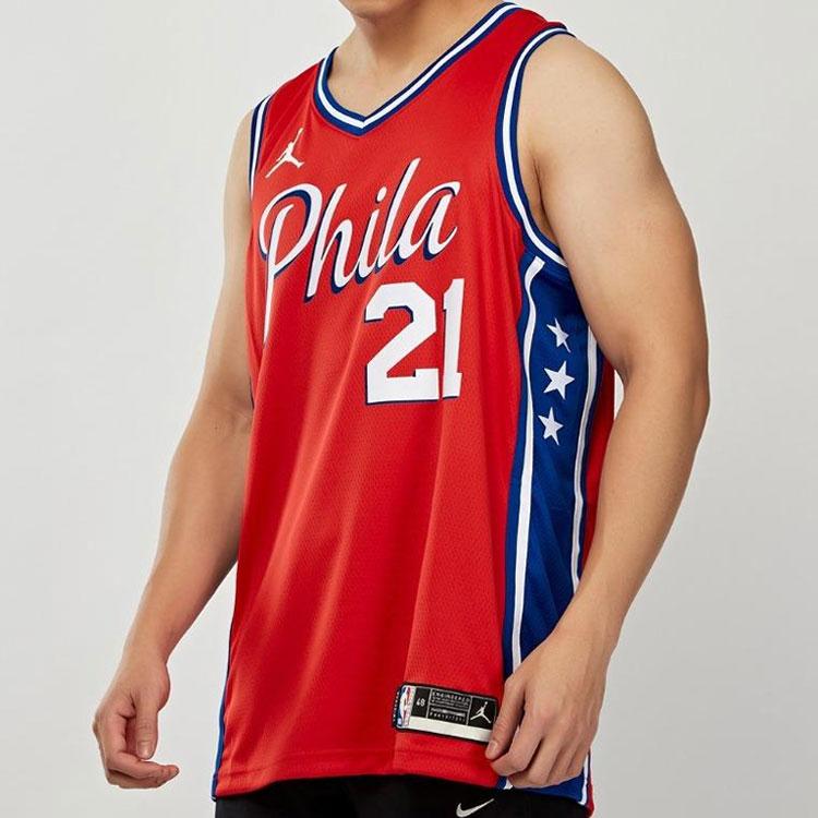 Jordan NBA Statement Edition Swingman Jersey, Joel Embiid, Philadelphia 76ers Men Basketball Vest Red CV9490-666