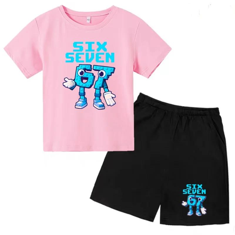 3-12 Ensemble décontracté sportif pour garçons et filles, T-shirt d'été cool à manches courtes et imprimé numéros 6 et 7, style