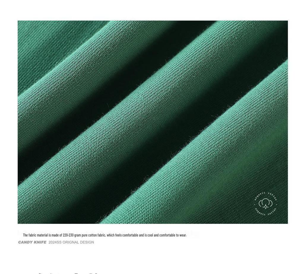 Trendy Unisex Hong Kong Style Logo Print Long Sleeve Cotton T-Shirt with Ribbed Cuffs