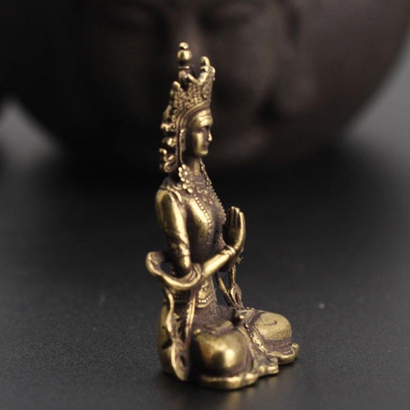 1Pc Retro Brass Meditate Zen Buddhism Household Buddha Ornament Living Room Handmade Decoration Copper Statue Tea House Ornament