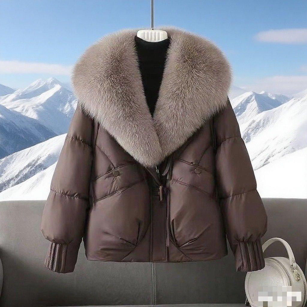 Moda Kışlık Ceket Kadın Kore Büyük Kürk Yakalı Kalın Kaz Tüyü Pamuklu Ceket Parkalar Kadın Kısa Mont Slim Sıcak Dış Giyim