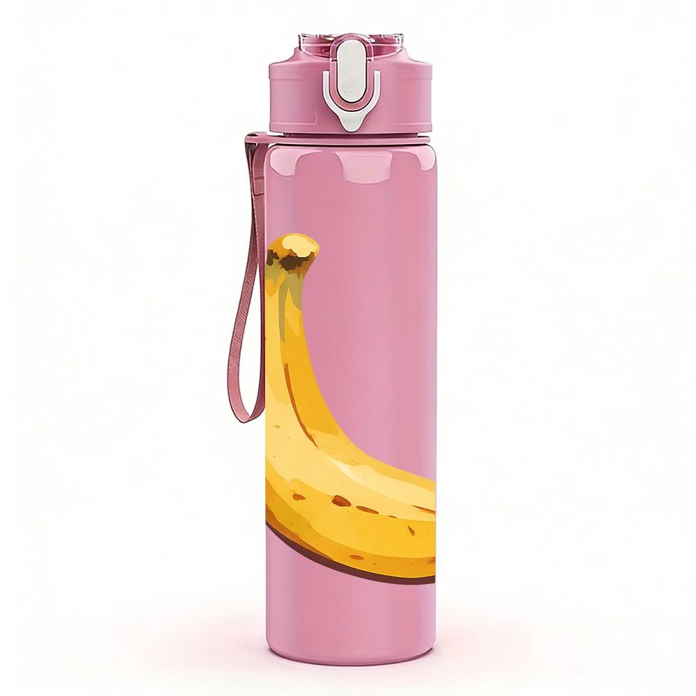 1PC Single Banana Fruit Minimalist 750ml Color Plastic Sports Water Bottle Leakproof Flip Straw Lid Suitable for Sports Office Home Use
