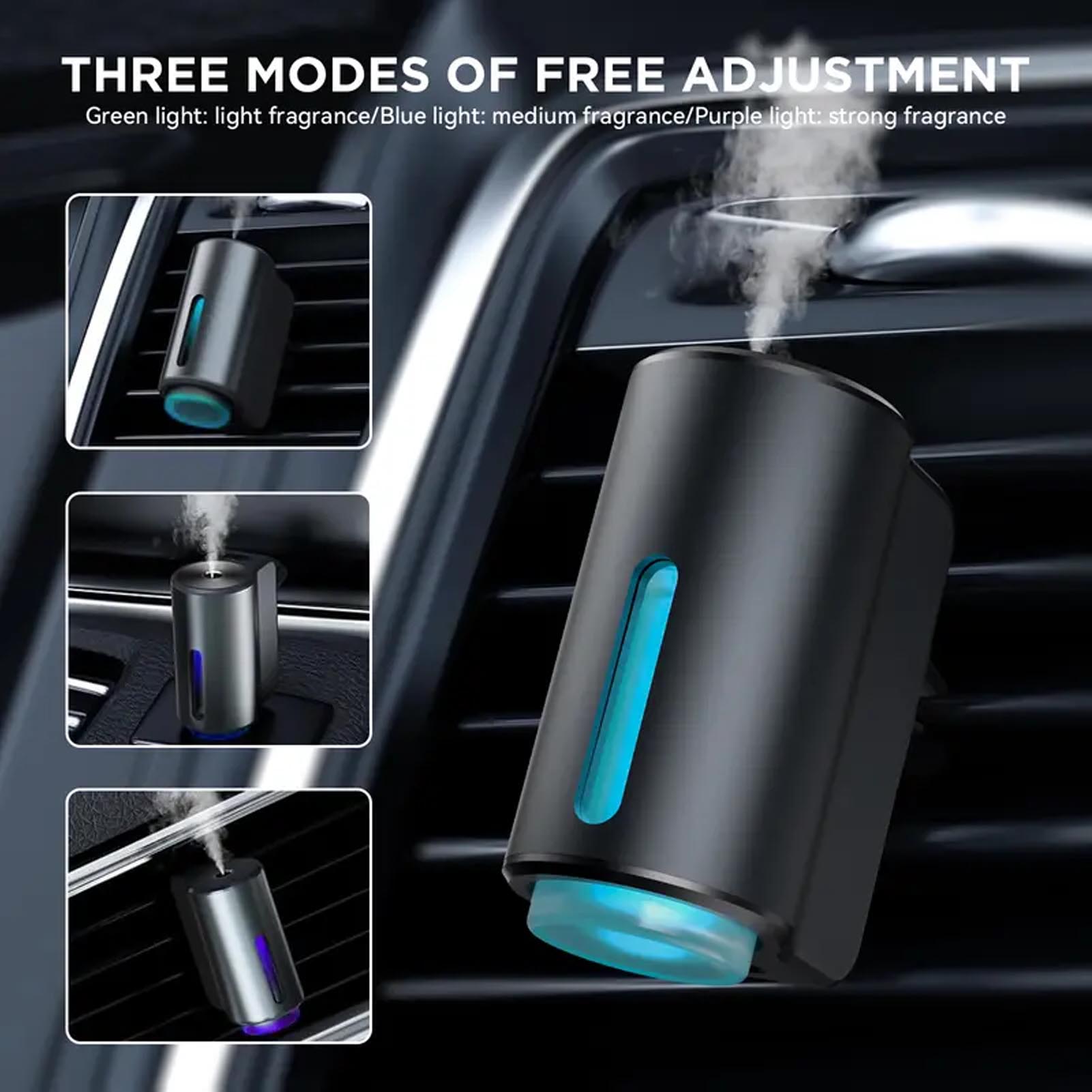 Car Diffuser Car Air Freshener 3 Fragrance Modes Auto On Off Portable Car Diffuser Air Freshener with 3 Oils Car Air Purifier nero
