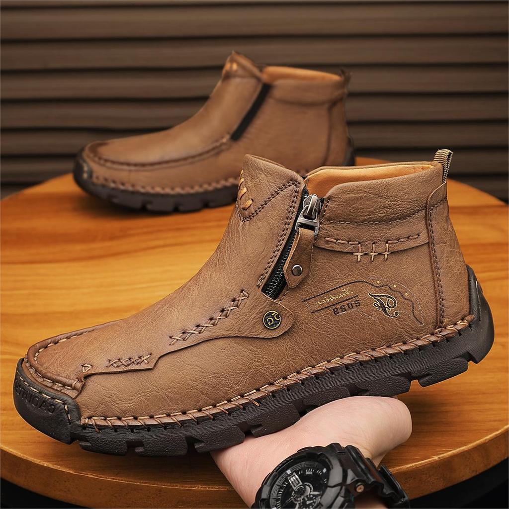 Men's Martin Boots Autumn and Winter Large Size Men's Short Boots Casual Fashion Hand Sewn Fleece Tooling Boots