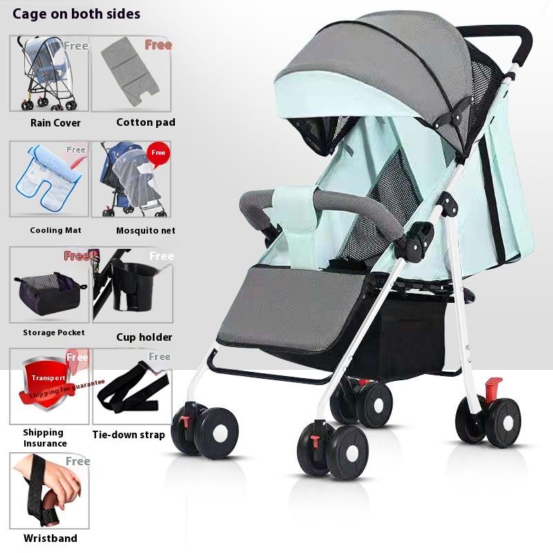 Stroller stroller can sit and lie down 0 to 3 years old, lightweight and foldable one-click collection, children's four-wheel baby walker stroller