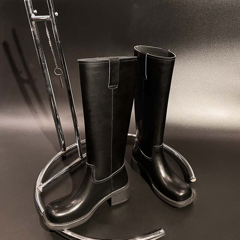 Krazing Pot Genuine Leather Spring Winter Shoes Thick Med Heels Riding Boots Retro Fashion Women Thigh High Boots