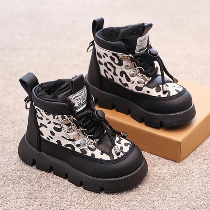New Girls Boots 2024 Warm Simple Winter Boot Fashion Trend Snow Boots Thick Bottom Versatile Kid Shoe Retro Anti Slip Ankle Boot