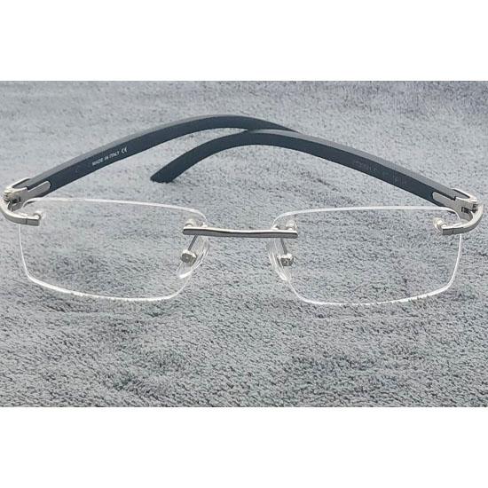 RSINC Imported men Rimless Eyeglass wood metal eye-ware Black - Silver | CT00521 C1 53-18-145 CART-5 A2