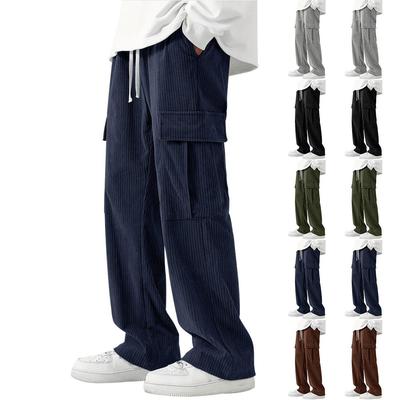 Tooling Men's Corduroy Loose Wide Leg Straight Versatile Casual Pants Army Green Multi-Pocket