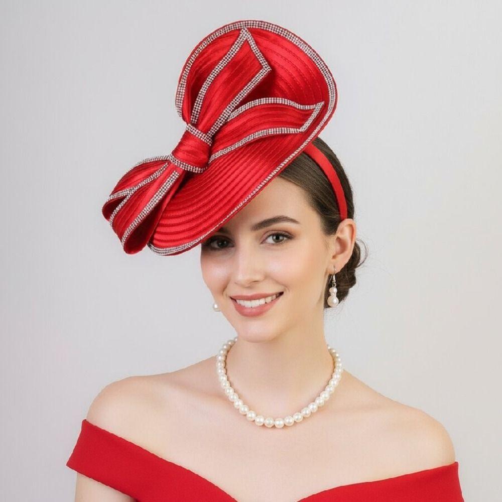 Exquisite Vintage Fascinator Hat Elegant Bowknot Hair Band Bow Rhinestone Headband Formal Hat Top Hat Bride Headdress