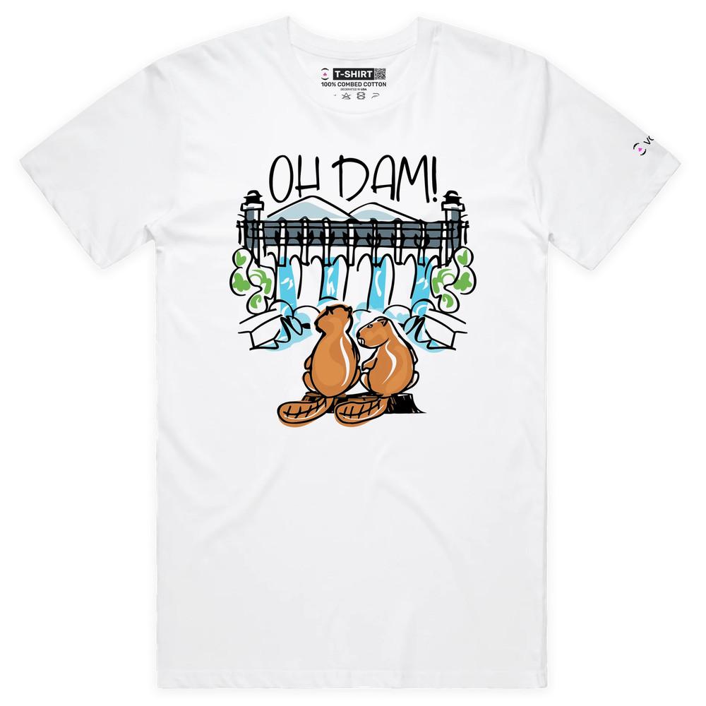 VOICEART Two Beavers and a Dam Funny Animal T-shirt with Premium Quality Graphic S