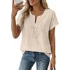 Womens Casual V Neck Short Sleeve Top Embroidered Bohemian Style Loose Fit Blouse Lightweight Summer Shirt for Daily Wear
