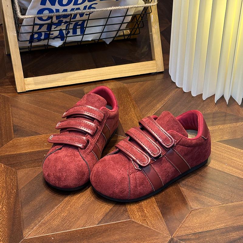 BK1 ретро кеды на липучке Dexun shoes 22 осень новые уродливые милые круглый нос повседневные shell 35 красный