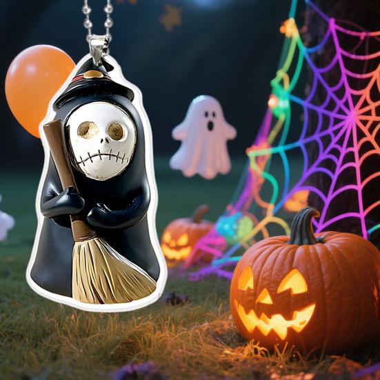 2 Buc. Pandantiv Fantomă Horror Acril 2D Charm pentru Geantă Fantomă Fantomă cu Mătură Decor de Halloween pentru Breloc Mașină