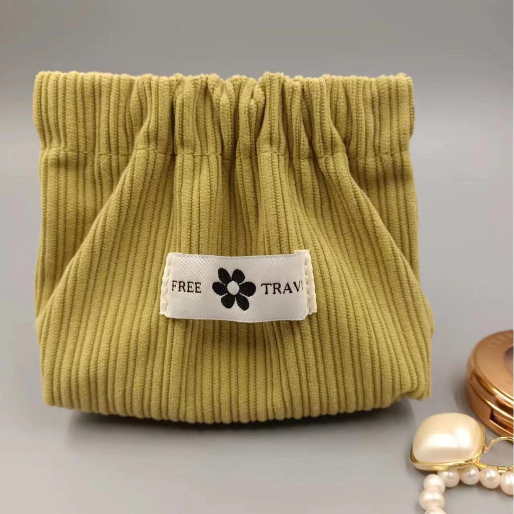 Cute Small Corduroy Snap Coin Purse - Automatic Closure Makeup & Change Bag