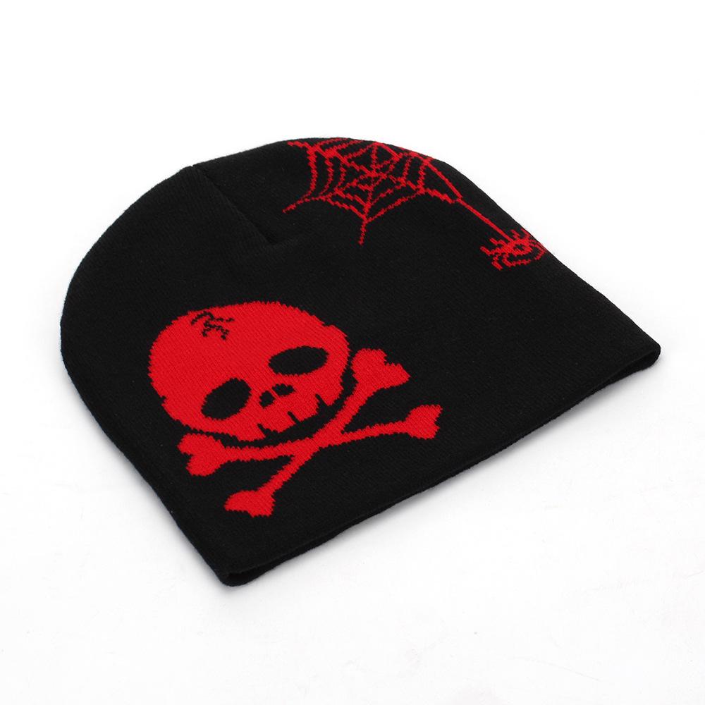European, American Autumn and Winter Skull Embroidered Wool Hat Men's and Women's Adult Knitted Hat Windproof Pullover Hat