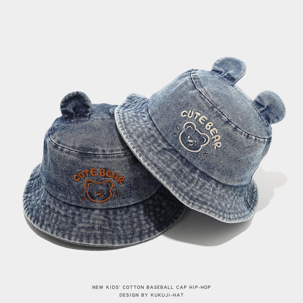 Cartoon Bear Denim Childrens Fisherman Cap With Windproof Design Perfect For Summer Outings