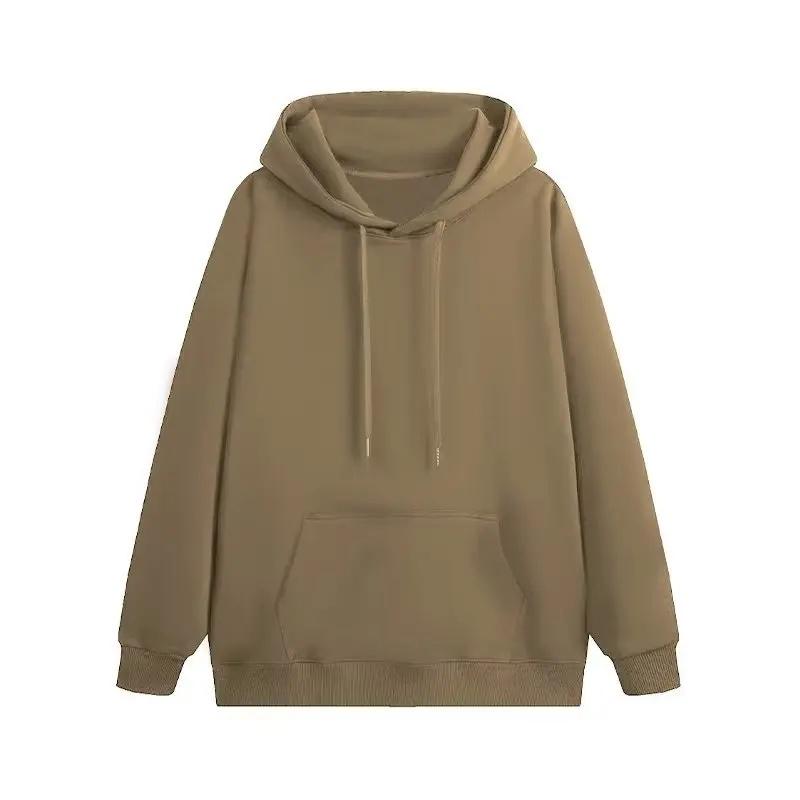 Loose Fit Men's Hoodie Sweatshirt Pure Color Fleece Lined Hooded Jacket Basic Style Autumn Winter New Arrival Casual Top