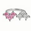 Pink Rhombus Zir*****Pen Ring, Women'S Personality Light Luxury Niche High Sense Exquisite Design Index Finger Ring