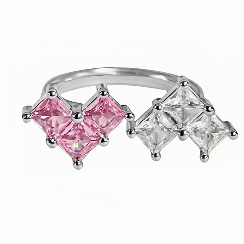 Pink Rhombus Zir*****Pen Ring, Women'S Personality Light Luxury Niche High Sense Exquisite Design Index Finger Ring