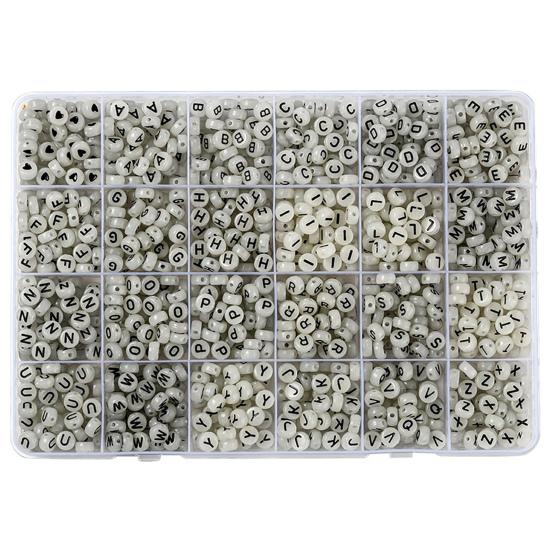 1200Pcs 26-Letter Loose Beads Glow in The Dark Acrylic Round Beads Luminous Black-Alphabet