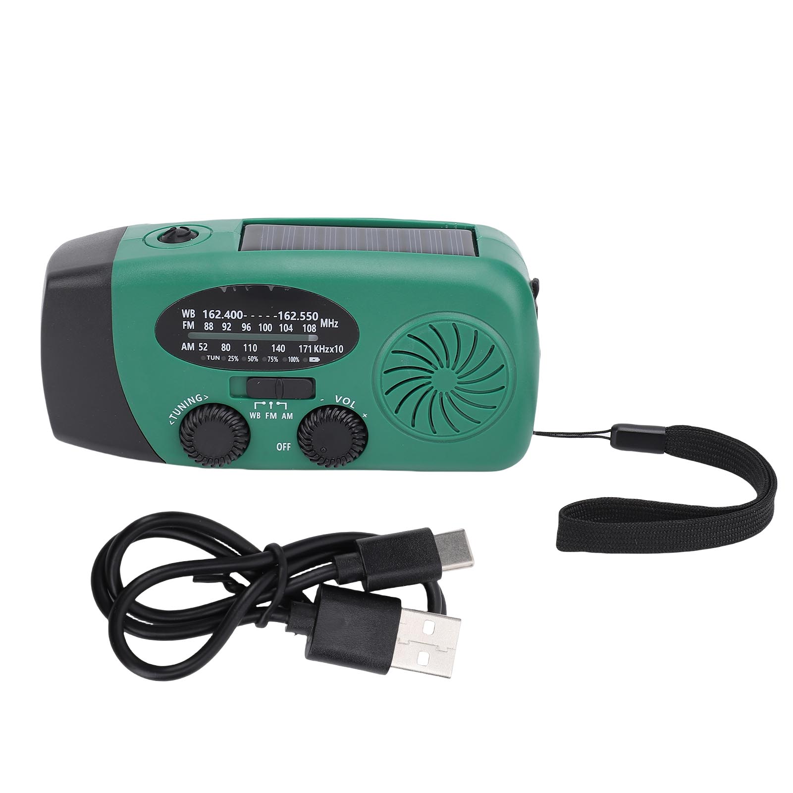 

Hand Crank Solar Power Radio Portable Mini Emergency Survival Radio Power Bank AM FM WB Weather Radio LED Lighting SOS Alarm зелений
