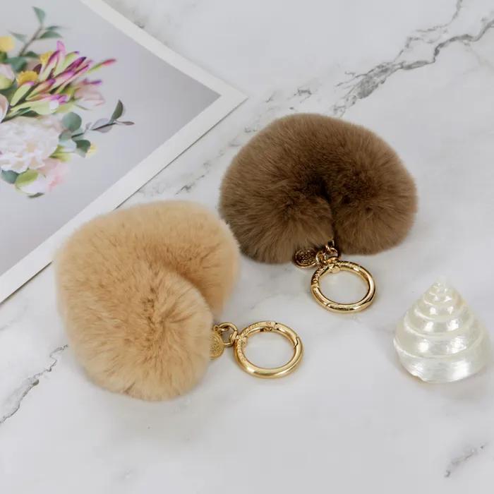 Maia Rabbit Fur Heart Keyring & Charm - Light Brown