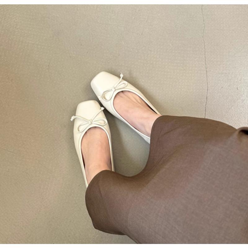 New Bowtie Flat Shoes Women Ballerinas Square Toe Slip On Ballet Flats Lazy Loafers Moccasins Ladies Casual Comfort Single Sho
