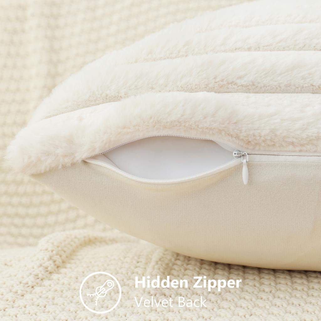 HAPIHAPPY New Faux Fur Throw Pillow Covers Winter Pillow Cover 18X18 Set of 2 Soft Plush Goose Down Pillowcase Fuzzy Home Pillow