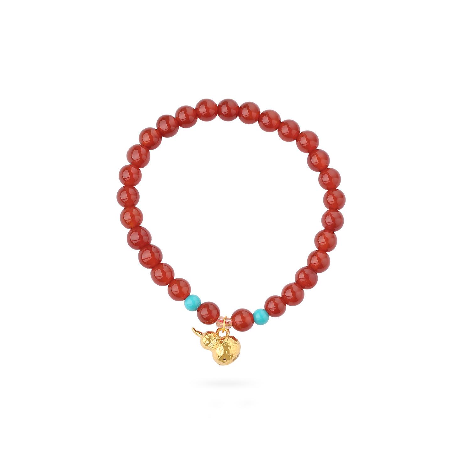

Genuine Hongyun Fulu Red Agate Gourd Bracelet - Original Design Hand String Gift
