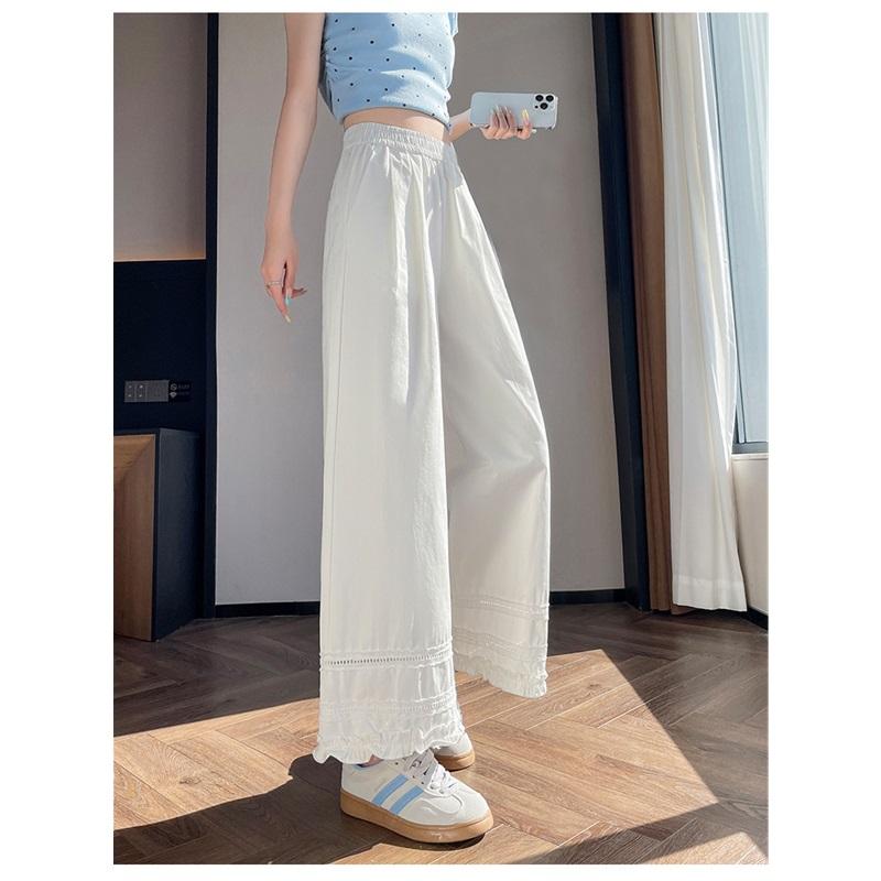Women's Lace Trim Crochet Wide Leg Ankle Length Pants Summer Loose Thin Style Petite Friendly Sun Protection Casual Trousers