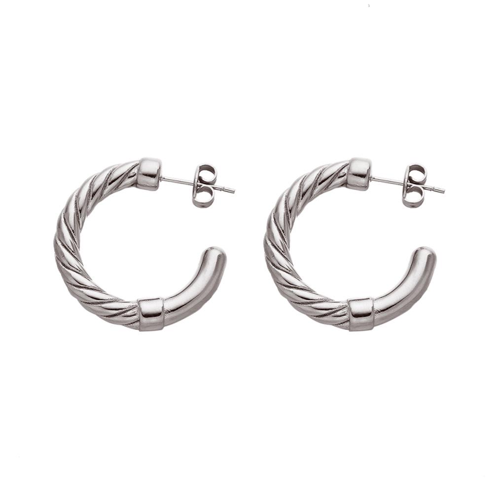 18K Gold-Plated Stainless Steel C-Shaped Studs: Retro Twisted Wire & Braided Titanium Steel Earrings
