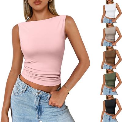 Women Casual Solid-color Sleeveless Vest Shirt Spring Summer Slim Fit Inner Fashion Tank Top
