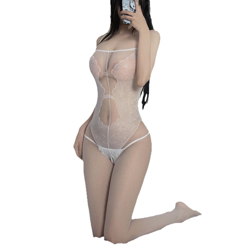 Sexy underwear women's temptation lace hollowed out free tight sexy thin lace perspective suspender pajama set