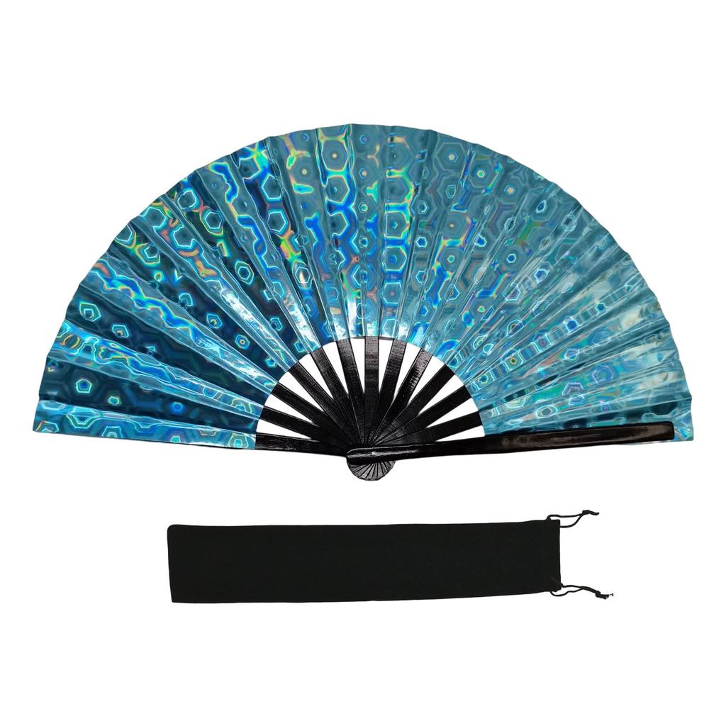 Large Shimmering Colorful Folding Hand Fan for Line Dance Martial Art Taichi Handheld Fan with Reflective Design Gift