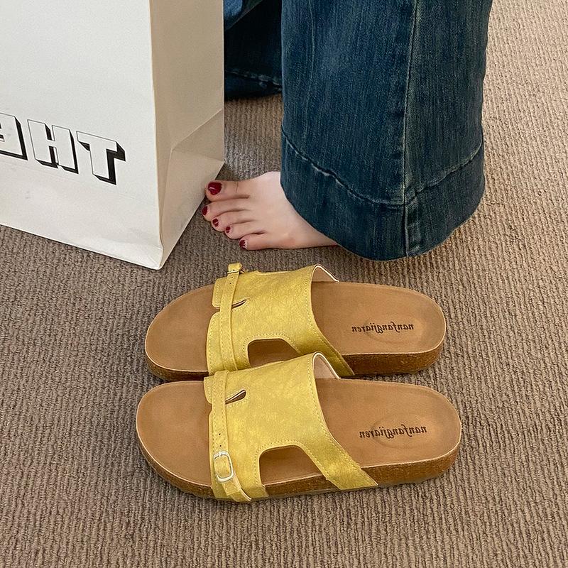 Boken Slippers Women's Summer Wear 2025 New Retro Lazy Fashion Casual Word Beach Flat Cool Slippers