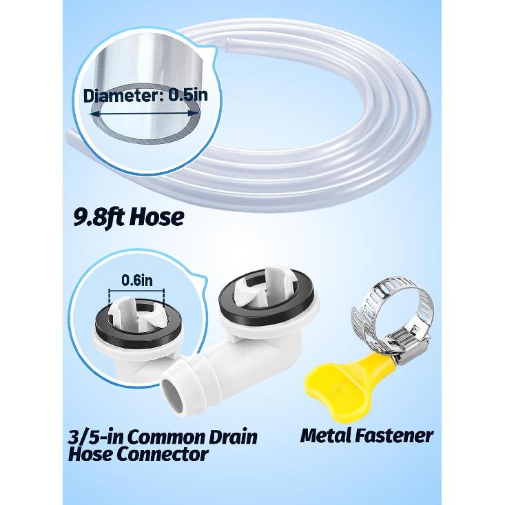10ft Air Conditioner Drain Hose, 3/5 inch Portable AC Drain Hose Connector, Replacement for Universal Mini-Split Unit and Window Air Conditioner Unit
