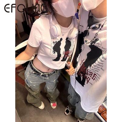 Pure Cotton Summer Design Sense High Street Printing Couple Short-sleeved T-shirt Men's and Women's Top Trend