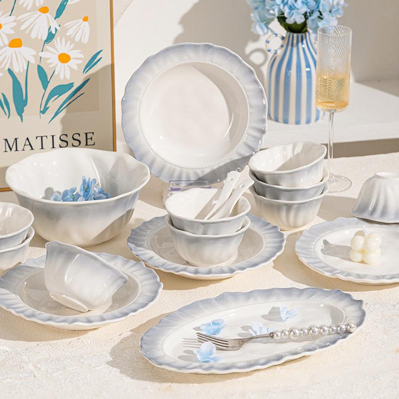 Yanyu Jiangnan Dishes Set Underglaze Color Ceramic Bowl Housewarming Gift Advanced Ceramic Tableware Gradual Change