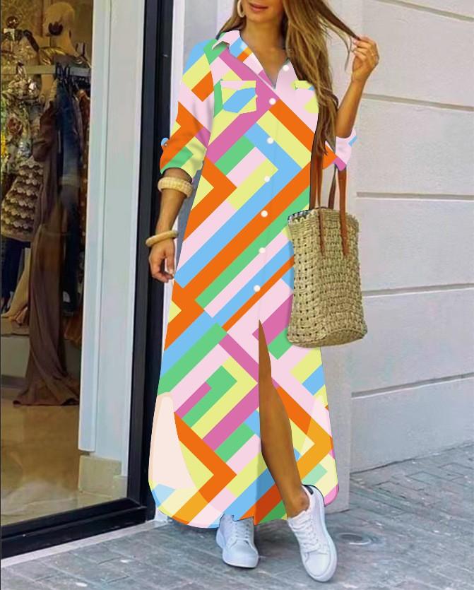 Fashion Long Sleeve Print Women Loose Fit Casual Maxi Dress