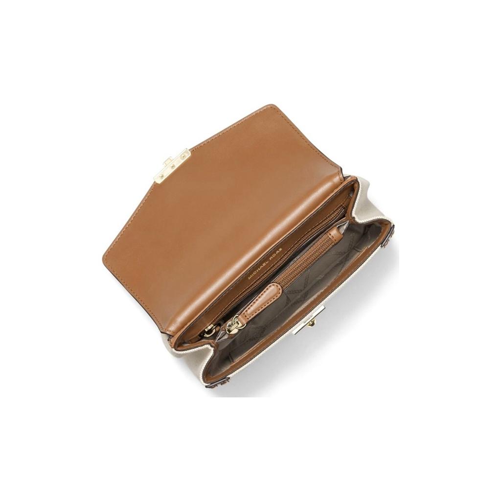 Michael Kors MK Soho Vintage Studded Flap Color Block Chain Commuter Canvas And Leather Crossbody Shoulder Bag Women Bags 30T1G1SL5C-NATURAL