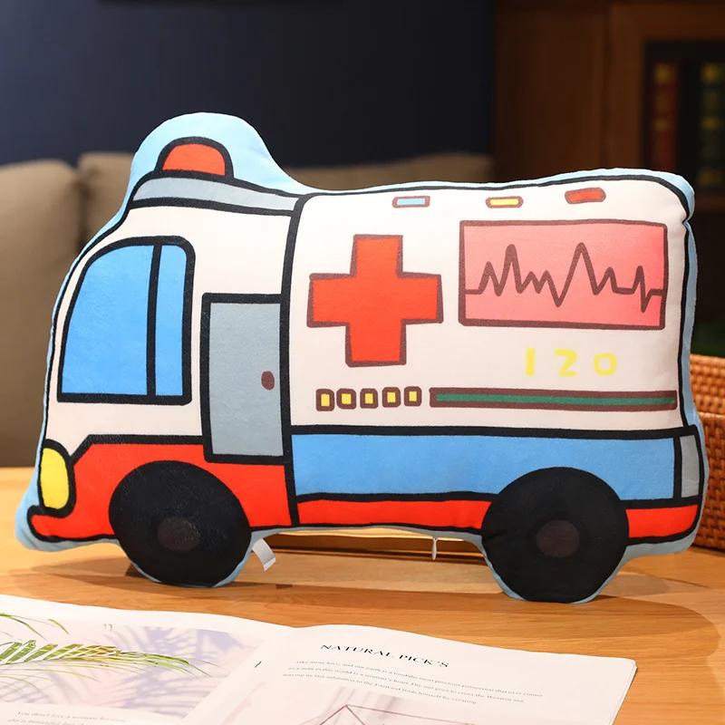 Macchina della Polizia Cartone Animato Camion dei Pompieri Escavatore Peluche Giocattoli Bambola Imbottita Cuscini da Abbraccio Cuscino per Sedia Bambini Ragazzi Regali Decorazione Stanza