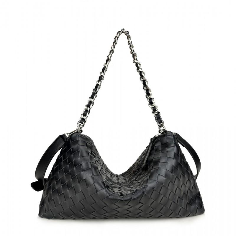 Premium Genuine Leather Woven Chain Shoulder Bag Large Capacity Crossbody Women Men Daily Use