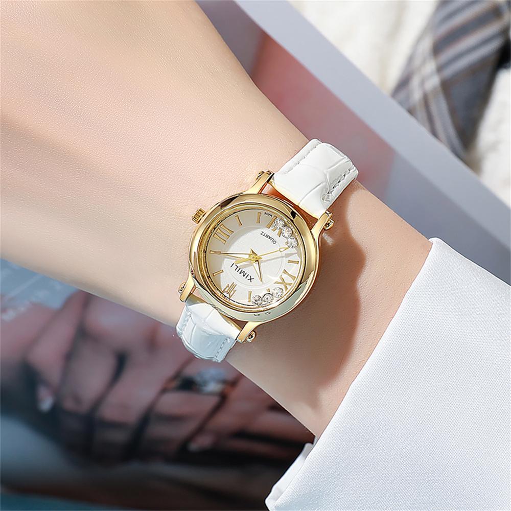 Simple Roller Ball Quartz Watch Business Leather Women's Dress Clock Wristwatch