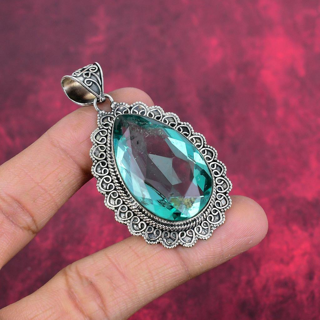 Aquamarine 925 Solid Sterling Silver Pendant, Handmade Gemstone Pendant Jewelry, Gifts For Wife Brand New Pendant