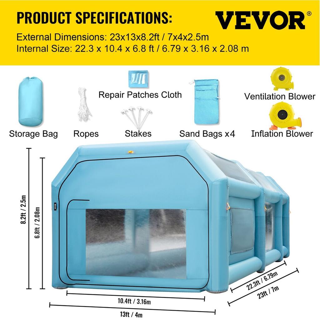 Inflatable Spray Booth Car Paint Tent 7 X 4 X 2.5 M Filter System 2 Blowers